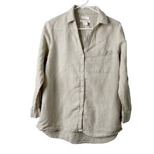 C&C California Shirt Size Small Beige Linen Button Up Roll Tab Sleeve
